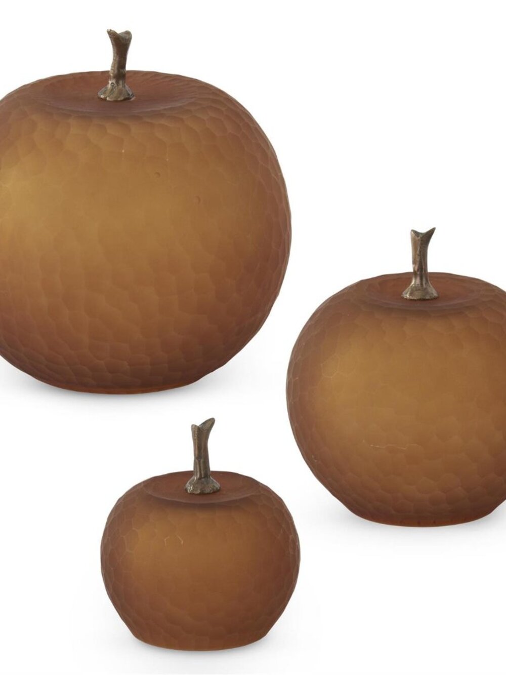 Set of 3 Frosted Amber Open Bottom Glass Apples NEW